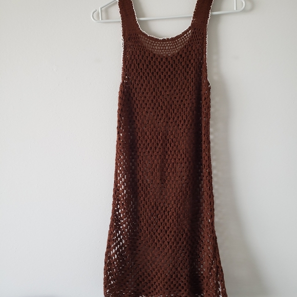 🏝 crochet beach ⛱ sleveless brown cover up size XS .cotton . - Picture 7 of 7